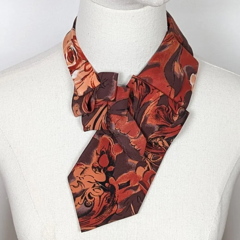 NWT Ogsplosh Women's Silk Ascot Scarf Abstract Print Burnt Orange Short